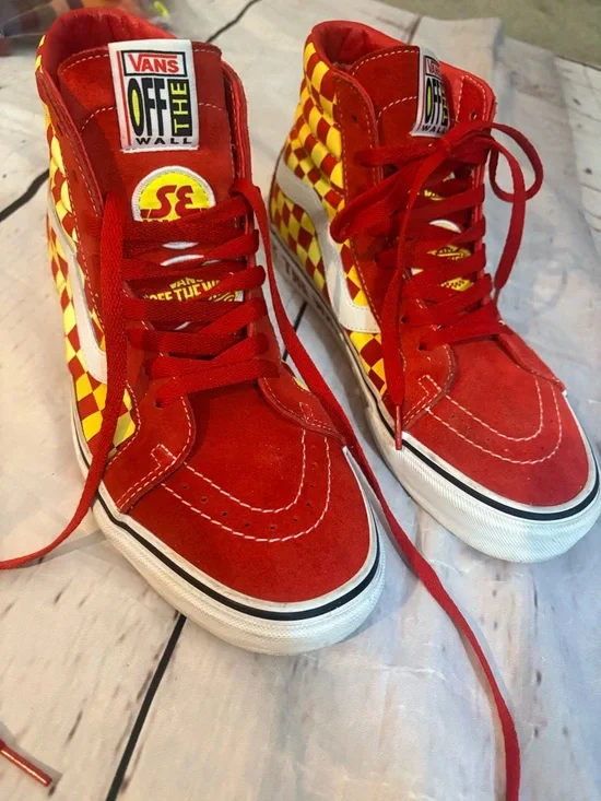 Vans sample SEBikeslife Red and Yellow Checkerboard High-Top Sneakers - Picture 2 of 9